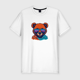 Мужская футболка хлопок Slim с принтом Стильный медвежонок в Екатеринбурге, 92% хлопок, 8% лайкра | приталенный силуэт, круглый вырез ворота, длина до линии бедра, короткий рукав | 