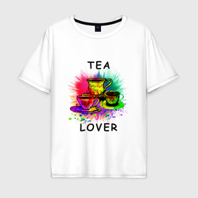 Мужская футболка хлопок Oversize с принтом Любитель чая в Курске, 100% хлопок | свободный крой, круглый ворот, “спинка” длиннее передней части | 