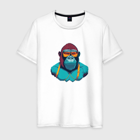 Мужская футболка хлопок с принтом Крутая горилла в очках в Кировске, 100% хлопок | прямой крой, круглый вырез горловины, длина до линии бедер, слегка спущенное плечо. | Тематика изображения на принте: 