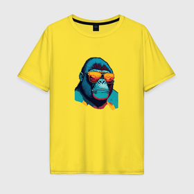 Мужская футболка хлопок Oversize с принтом Стильная горилла в Екатеринбурге, 100% хлопок | свободный крой, круглый ворот, “спинка” длиннее передней части | 