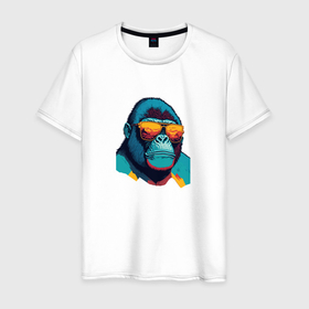 Мужская футболка хлопок с принтом Стильная горилла в Петрозаводске, 100% хлопок | прямой крой, круглый вырез горловины, длина до линии бедер, слегка спущенное плечо. | 