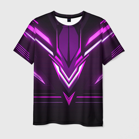 Мужская футболка 3D с принтом Фиолетовые неоновые вставки в Санкт-Петербурге, 100% полиэфир | прямой крой, круглый вырез горловины, длина до линии бедер | 