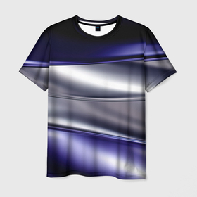 Мужская футболка 3D с принтом Белая абстракция на фиолетовом в Санкт-Петербурге, 100% полиэфир | прямой крой, круглый вырез горловины, длина до линии бедер | 