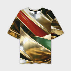 Мужская футболка oversize 3D с принтом Золотая абстракция с зелеными и красными вставками в Екатеринбурге,  |  | 