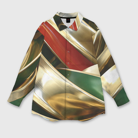Мужская рубашка oversize 3D с принтом Золотая абстракция с зелеными и красными вставками в Екатеринбурге,  |  | 
