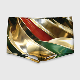 Мужские купальные плавки 3D с принтом Золотая абстракция с зелеными и красными вставками в Екатеринбурге, Полиэстер 85%, Спандекс 15% |  | 