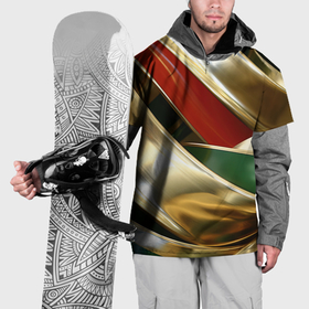 Накидка на куртку 3D с принтом Золотая абстракция с зелеными и красными вставками в Екатеринбурге, 100% полиэстер |  | 