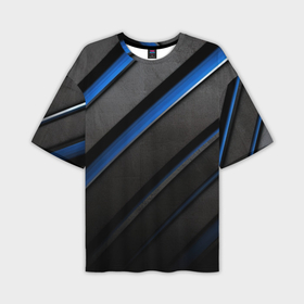 Мужская футболка oversize 3D с принтом Black blue lines в Петрозаводске,  |  | Тематика изображения на принте: 