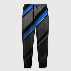 Мужские брюки 3D с принтом Black blue lines в Петрозаводске, 100% полиэстер | манжеты по низу, эластичный пояс регулируется шнурком, по бокам два кармана без застежек, внутренняя часть кармана из мелкой сетки | 