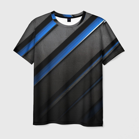 Мужская футболка 3D с принтом Black blue lines в Петрозаводске, 100% полиэфир | прямой крой, круглый вырез горловины, длина до линии бедер | Тематика изображения на принте: 