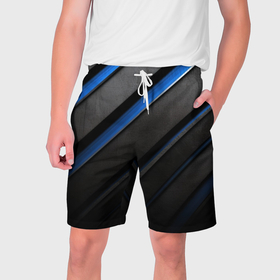 Мужские шорты 3D с принтом Black blue lines ,  полиэстер 100% | прямой крой, два кармана без застежек по бокам. Мягкая трикотажная резинка на поясе, внутри которой широкие завязки. Длина чуть выше колен | Тематика изображения на принте: 