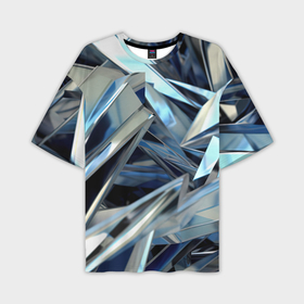 Мужская футболка oversize 3D с принтом Абстрактные осколки голубого цвета в Новосибирске,  |  | 