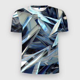 Мужская футболка 3D Slim с принтом Абстрактные осколки голубого цвета в Новосибирске, 100% полиэстер с улучшенными характеристиками | приталенный силуэт, круглая горловина, широкие плечи, сужается к линии бедра | 