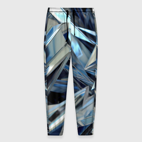 Мужские брюки 3D с принтом Абстрактные осколки голубого цвета в Новосибирске, 100% полиэстер | манжеты по низу, эластичный пояс регулируется шнурком, по бокам два кармана без застежек, внутренняя часть кармана из мелкой сетки | 
