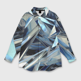 Мужская рубашка oversize 3D с принтом Абстрактные осколки голубого цвета в Курске,  |  | 