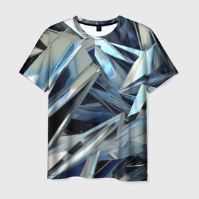 Мужская футболка 3D с принтом Абстрактные осколки голубого цвета в Курске, 100% полиэфир | прямой крой, круглый вырез горловины, длина до линии бедер | 