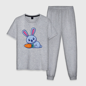 Мужская пижама хлопок с принтом Весёлый зайка с морковкой в Санкт-Петербурге, 100% хлопок | брюки и футболка прямого кроя, без карманов, на брюках мягкая резинка на поясе и по низу штанин
 | 