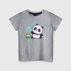 Детская футболка хлопок с принтом Панда и мыльные пузыри , 100% хлопок | круглый вырез горловины, полуприлегающий силуэт, длина до линии бедер | 