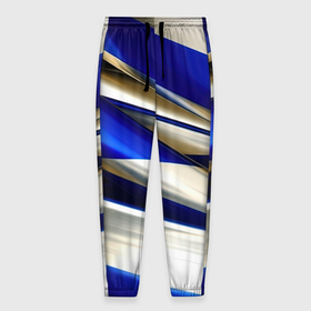 Мужские брюки 3D с принтом Blue white abstract в Кировске, 100% полиэстер | манжеты по низу, эластичный пояс регулируется шнурком, по бокам два кармана без застежек, внутренняя часть кармана из мелкой сетки | 