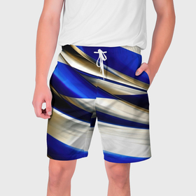 Мужские шорты 3D с принтом Blue white abstract в Белгороде,  полиэстер 100% | прямой крой, два кармана без застежек по бокам. Мягкая трикотажная резинка на поясе, внутри которой широкие завязки. Длина чуть выше колен | 