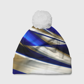 Шапка 3D c помпоном с принтом Blue white abstract в Санкт-Петербурге, 100% полиэстер | универсальный размер, печать по всей поверхности изделия | 