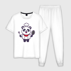 Мужская пижама хлопок с принтом Повар панда в Новосибирске, 100% хлопок | брюки и футболка прямого кроя, без карманов, на брюках мягкая резинка на поясе и по низу штанин
 | 