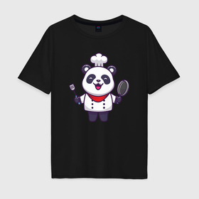 Мужская футболка хлопок Oversize с принтом Повар панда в Тюмени, 100% хлопок | свободный крой, круглый ворот, “спинка” длиннее передней части | Тематика изображения на принте: 
