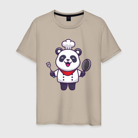 Мужская футболка хлопок с принтом Повар панда в Тюмени, 100% хлопок | прямой крой, круглый вырез горловины, длина до линии бедер, слегка спущенное плечо. | Тематика изображения на принте: 