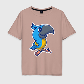 Мужская футболка хлопок Oversize с принтом Попугайчик в Санкт-Петербурге, 100% хлопок | свободный крой, круглый ворот, “спинка” длиннее передней части | Тематика изображения на принте: 