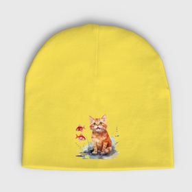 Мужская шапка демисезонная с принтом Рыжий котенок в луже в Тюмени,  |  | Тематика изображения на принте: 