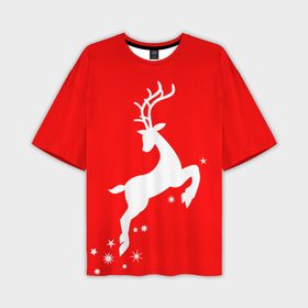 Мужская футболка oversize 3D с принтом Рождественский олень Red and white ,  |  | 