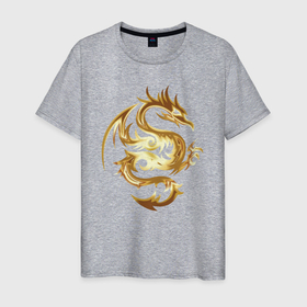 Мужская футболка хлопок с принтом Дракон из золота в Курске, 100% хлопок | прямой крой, круглый вырез горловины, длина до линии бедер, слегка спущенное плечо. | Тематика изображения на принте: 