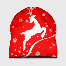 Шапка 3D с принтом Christmas deer , 100% полиэстер | универсальный размер, печать по всей поверхности изделия | 