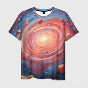 Мужская футболка 3D с принтом Галактика в спирали в Белгороде, 100% полиэфир | прямой крой, круглый вырез горловины, длина до линии бедер | 