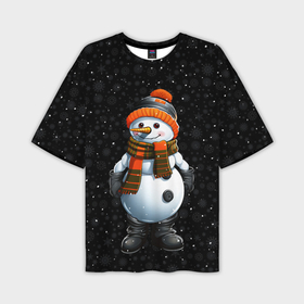 Мужская футболка oversize 3D с принтом Снеговик и снежинки в Тюмени,  |  | 