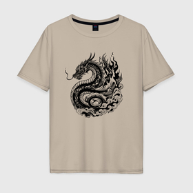 Мужская футболка хлопок Oversize с принтом Японский дракон   ирезуми в Белгороде, 100% хлопок | свободный крой, круглый ворот, “спинка” длиннее передней части | Тематика изображения на принте: 
