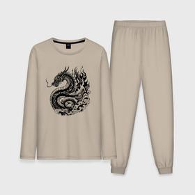 Мужская пижама с лонгсливом хлопок с принтом Японский дракон   ирезуми в Белгороде,  |  | Тематика изображения на принте: 
