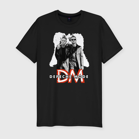 Мужская футболка хлопок Slim с принтом Depeche Mode   Dave and Martin memeto mori tour в Екатеринбурге, 92% хлопок, 8% лайкра | приталенный силуэт, круглый вырез ворота, длина до линии бедра, короткий рукав | 