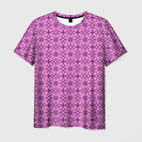Мужская футболка 3D с принтом Фиолетовый орнамент в Санкт-Петербурге, 100% полиэфир | прямой крой, круглый вырез горловины, длина до линии бедер | 