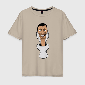 Мужская футболка хлопок Oversize с принтом Скибиди Туалет на позитиве в Кировске, 100% хлопок | свободный крой, круглый ворот, “спинка” длиннее передней части | 