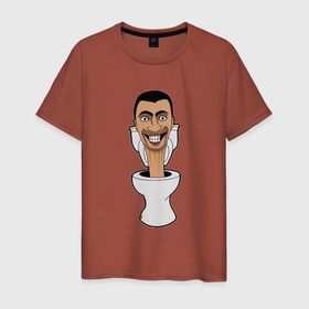 Мужская футболка хлопок с принтом Скибиди Туалет на позитиве , 100% хлопок | прямой крой, круглый вырез горловины, длина до линии бедер, слегка спущенное плечо. | 