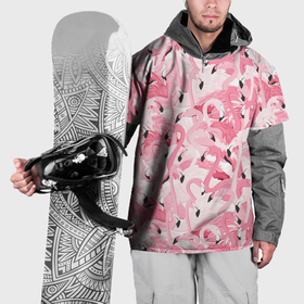 Накидка на куртку 3D с принтом Стая розовых фламинго в Новосибирске, 100% полиэстер |  | 