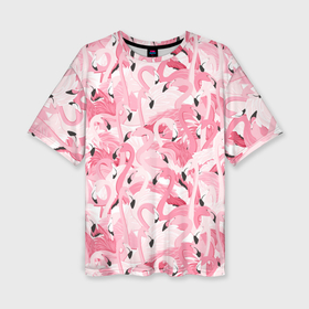 Женская футболка oversize 3D с принтом Стая розовых фламинго в Новосибирске,  |  | 