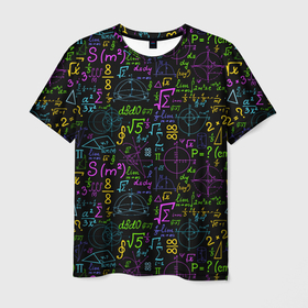 Мужская футболка 3D с принтом Разноцветные формулы и расчеты в Курске, 100% полиэфир | прямой крой, круглый вырез горловины, длина до линии бедер | 