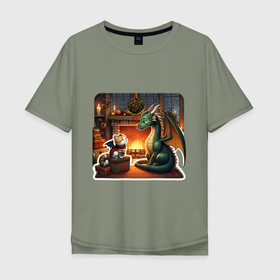 Мужская футболка хлопок Oversize с принтом New  year dragon в Курске, 100% хлопок | свободный крой, круглый ворот, “спинка” длиннее передней части | Тематика изображения на принте: 