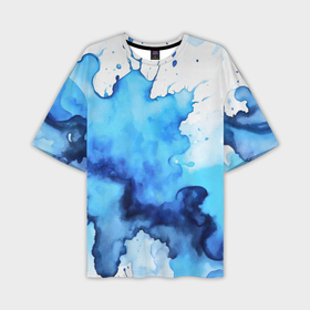 Мужская футболка oversize 3D с принтом Синяя акварельная абстракция в Тюмени,  |  | 