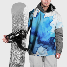 Накидка на куртку 3D с принтом Синяя акварельная абстракция в Тюмени, 100% полиэстер |  | 