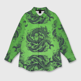 Мужская рубашка oversize 3D с принтом Дракон и Дед Мороз паттерн на зеленом в Курске,  |  | 