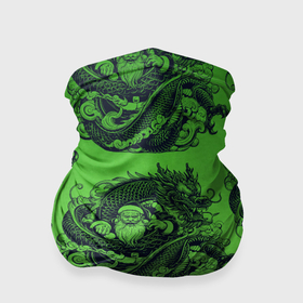 Бандана-труба 3D с принтом Дракон и Дед Мороз паттерн на зеленом в Новосибирске, 100% полиэстер, ткань с особыми свойствами — Activecool | плотность 150‒180 г/м2; хорошо тянется, но сохраняет форму | Тематика изображения на принте: 