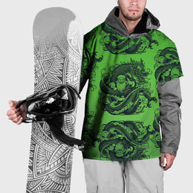 Накидка на куртку 3D с принтом Дракон и Дед Мороз паттерн на зеленом в Санкт-Петербурге, 100% полиэстер |  | 